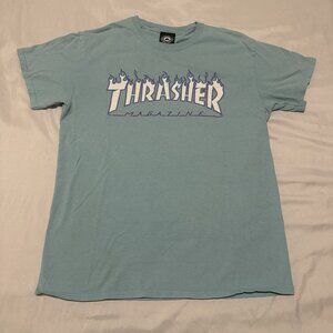 Thrasher Magazines Shirt Light Blue Purple Flames Logo Adult Size Medium